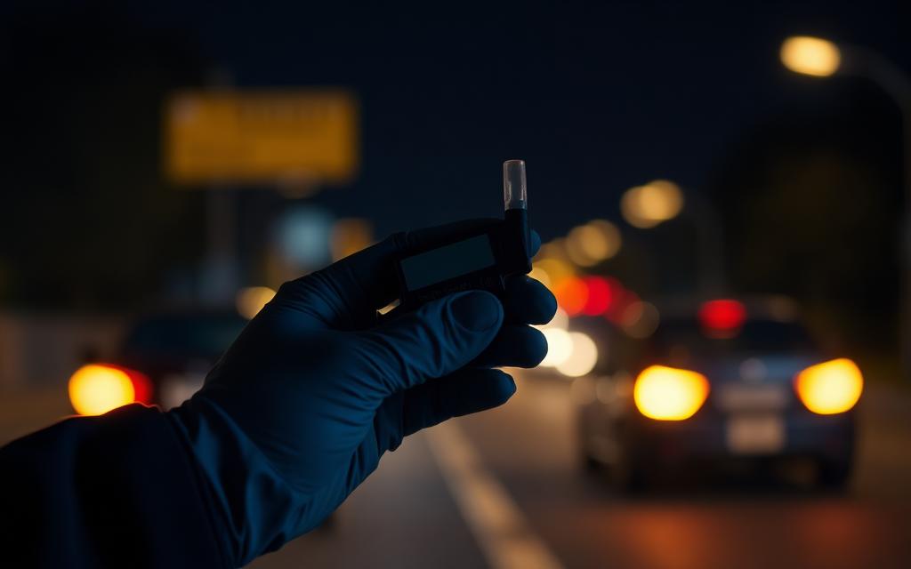 Dispositivo de test salival de drogas en un control de tráfico nocturno